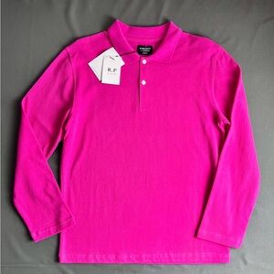 Men’s Long sleeves Polo style shirt. Cotton, pink raspberry color